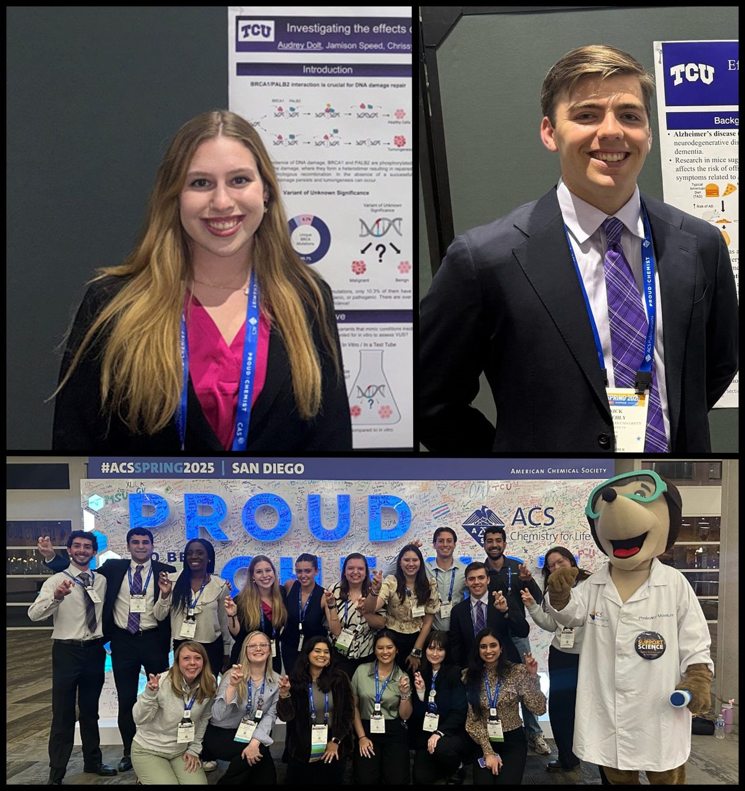 Collage of TCU students at the ACS Spring 2025 meeting in San Diego