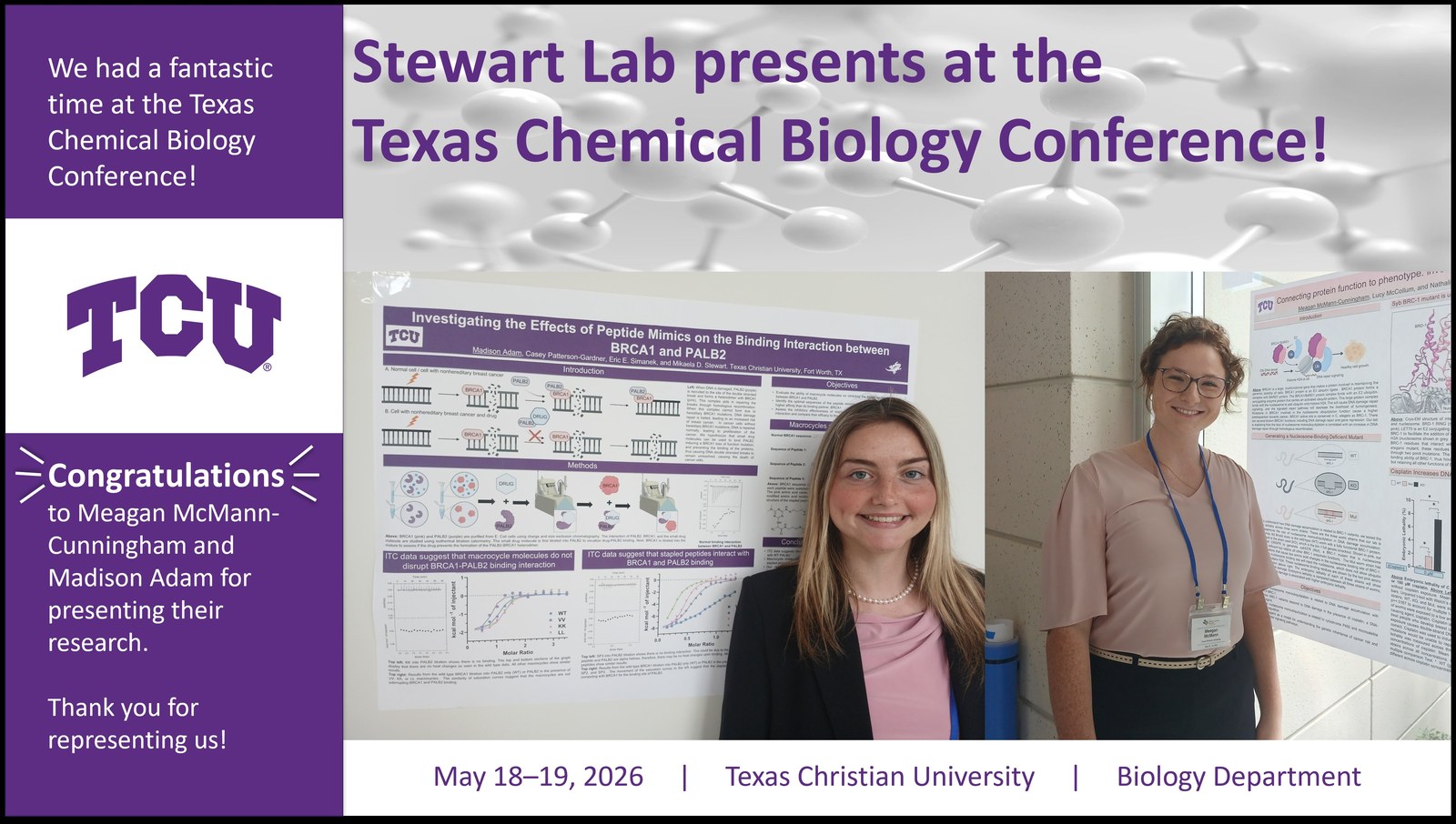 Stewart Lab recap graphic from the Texas Chemical Biology Conference